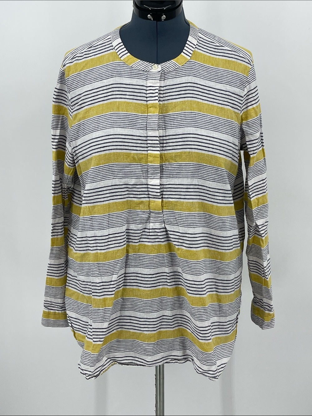 Old Navy Navy & White Striped Long Sleeve Top WOMENS SIZE XL HALF BUTTON DOWN